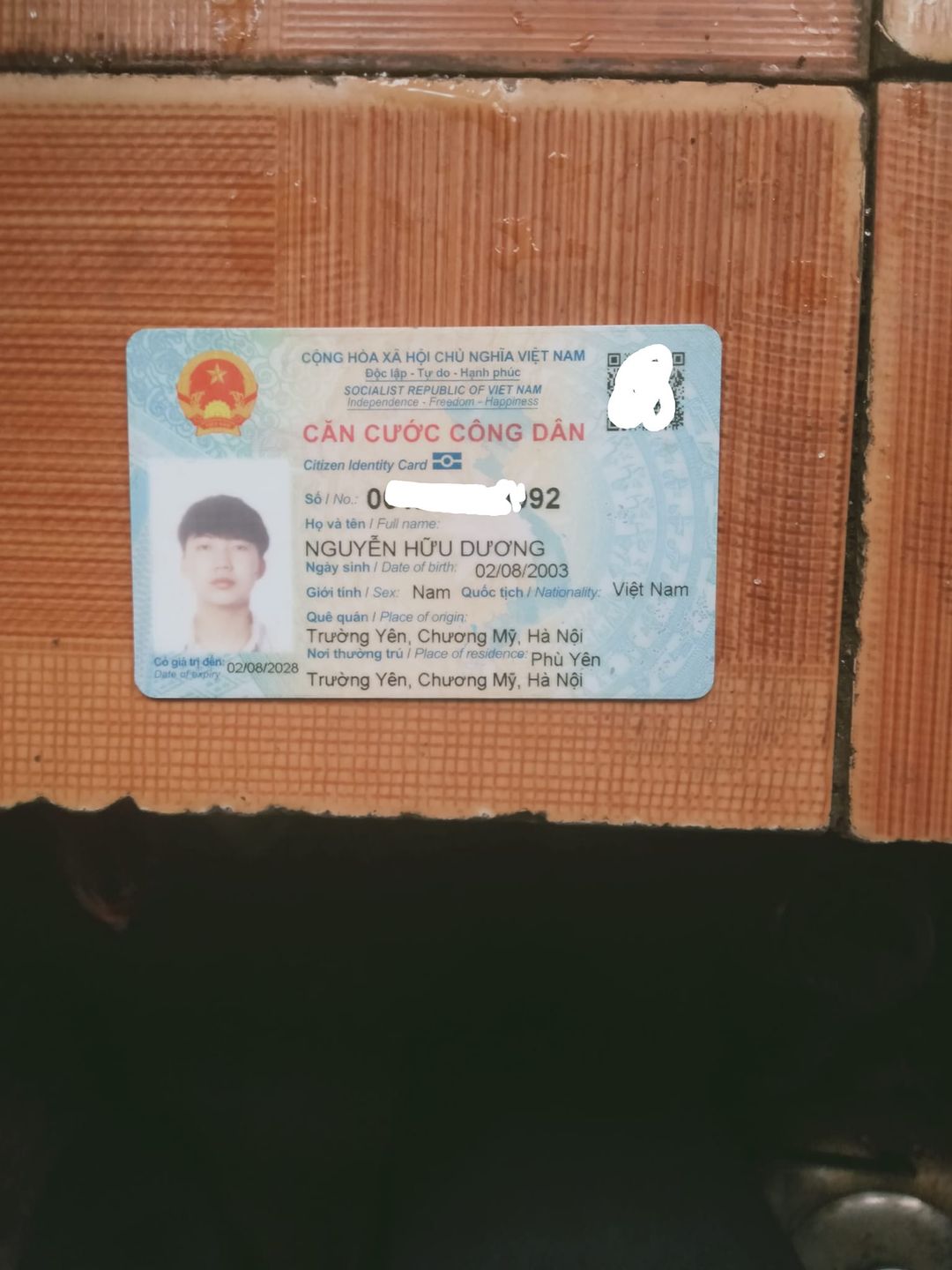 Nhặt được giấy tờ Nguyễn Hữu Dương ở Cầu Mai Lĩnh