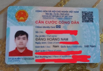 Rơi căn cước công dân Đặng Hoàng Nam 2004 rơi ở Định Công, Hoàng Mai, Hà Nội.