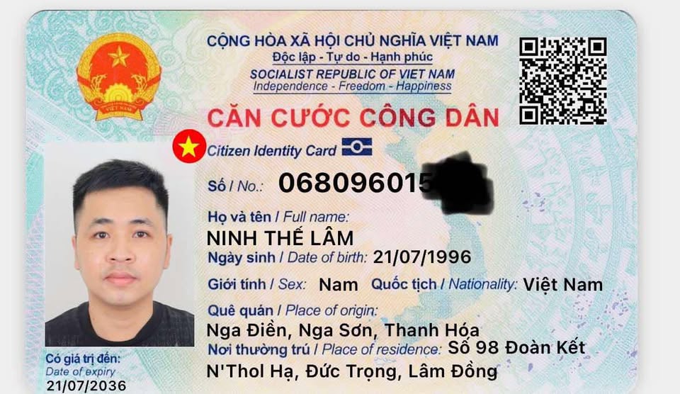 Rơi ví / giấy tờ mang tên NINH THẾ LÂM