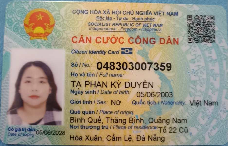 Tìm cccd tên Tạ Phan Kỳ Duyên sinh ngày 05/06/2003 tại TP Đà Nẵng 