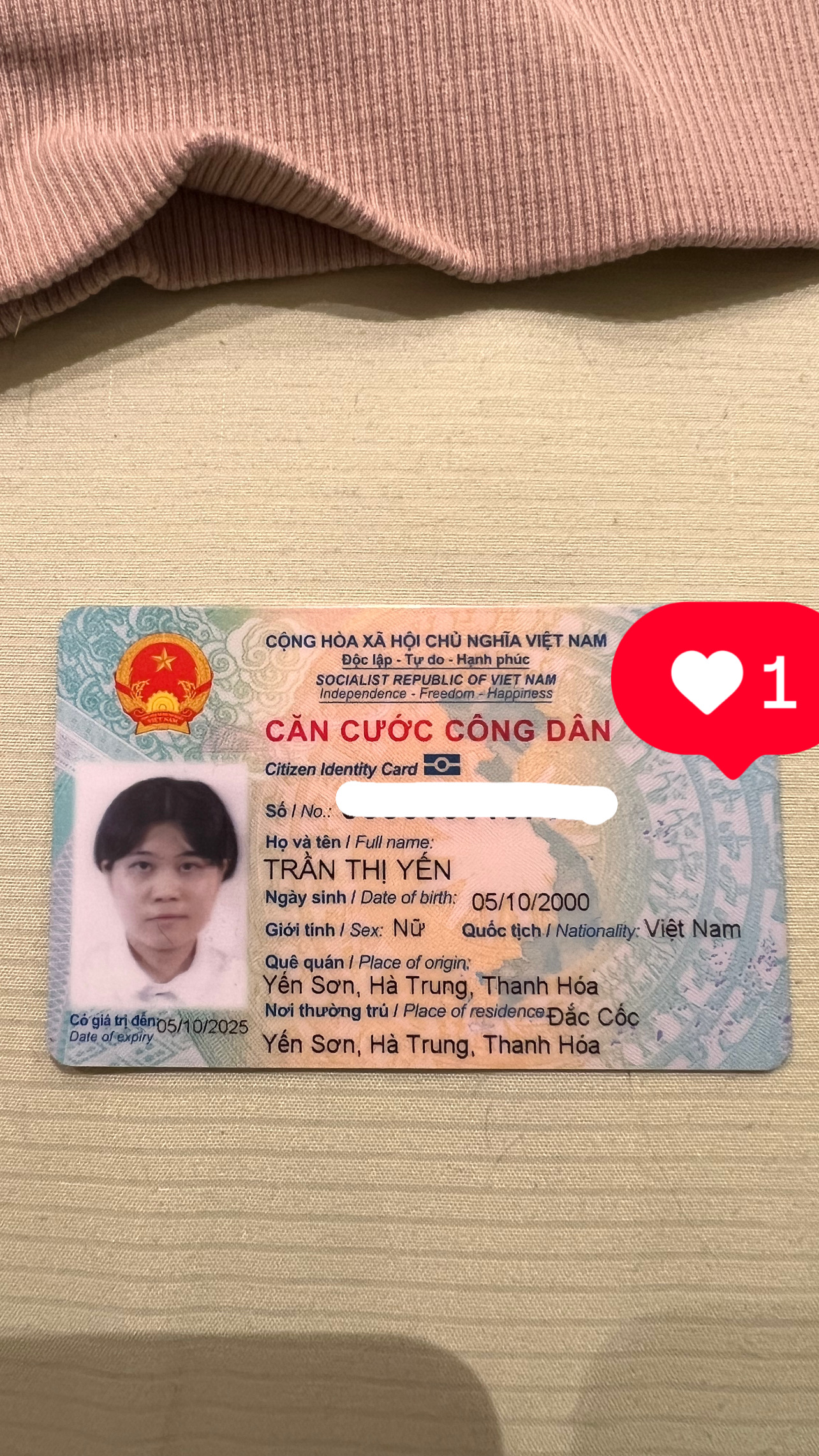 Nhặt được cccd Trần Thị Yến tại Hà Nội