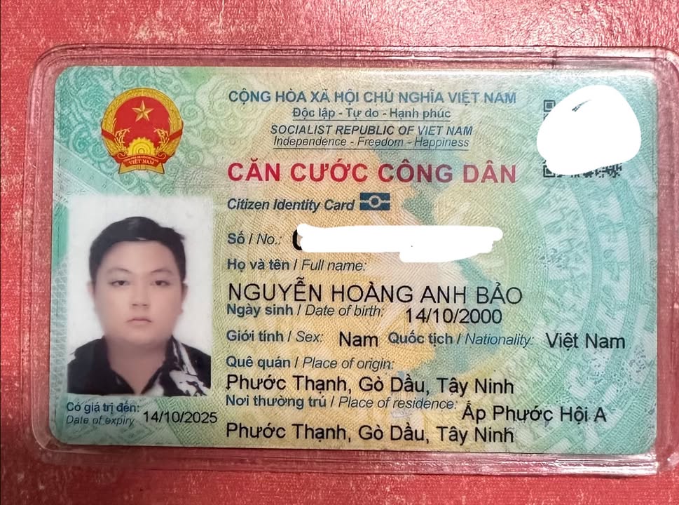 Rơi ví/giấy tờ tuỳ thân Nguyễn Hoàng Anh Bảo