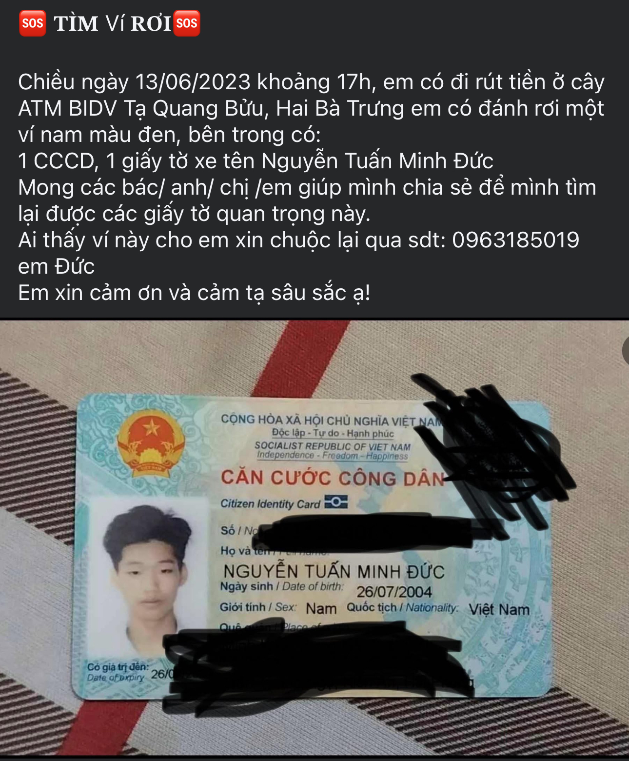 Rơi ví Nguyễn Tuấn Minh Đức 2004 rơi ở Bách Khoa