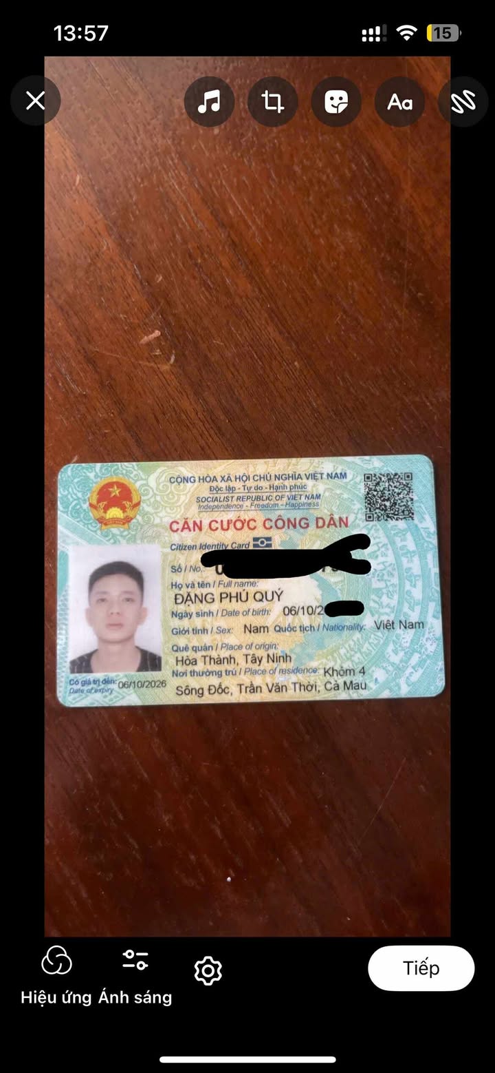 Rơi ví/giấy tờ tuỳ thân Tên Đặng Phú Quý